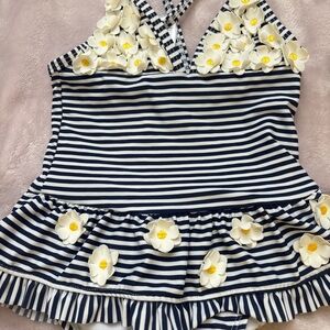 Little Me Navy and White One Piece Swimsuit